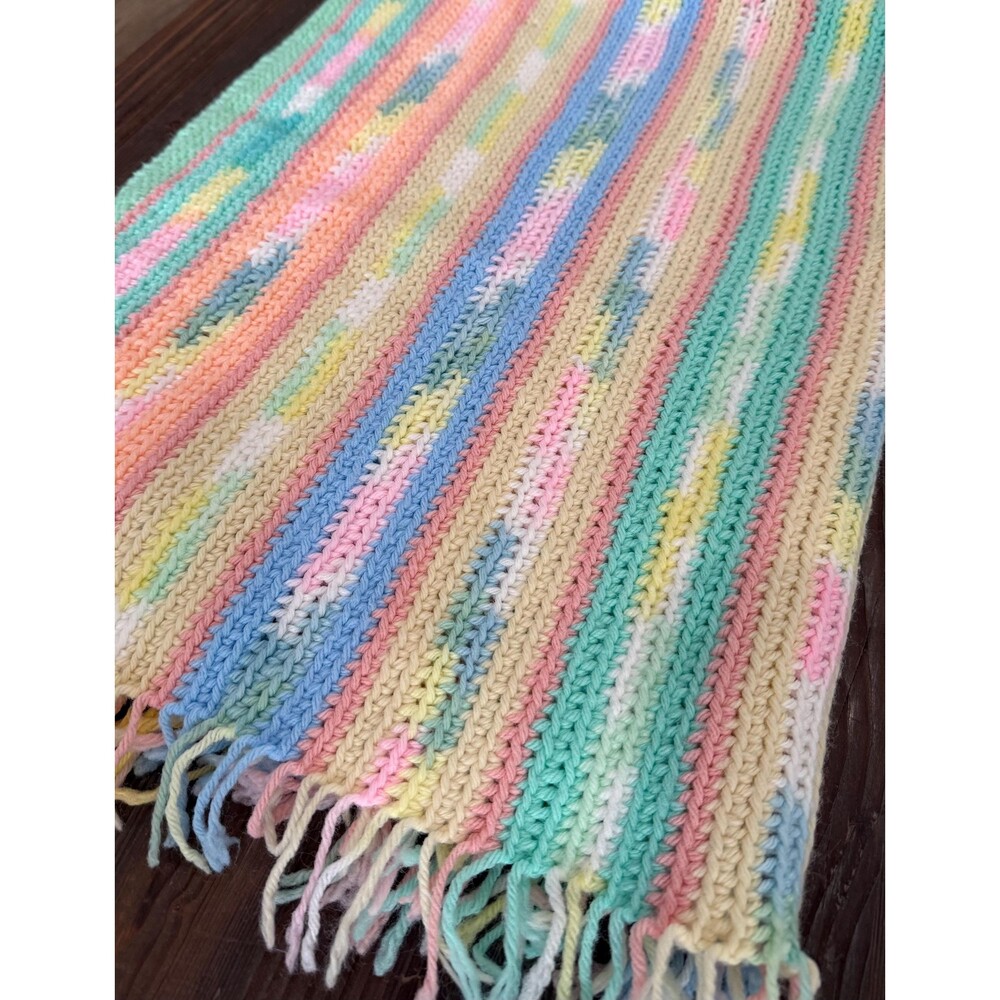 Afghan Baby Blanket Pastel Handmade Crochet Knitted Fringe